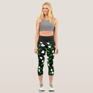 black heart shape cherries valentines capri leggings