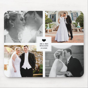 Black Heart Wedding Photo Collage Mouse Pad