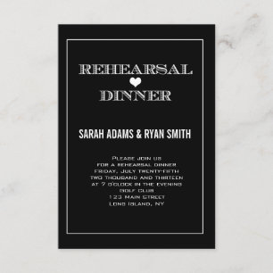 Black Heart Wedding Rehearsal Dinner Invitations