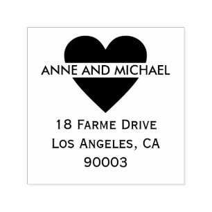 black heart with couple names and address self-inking stamp
