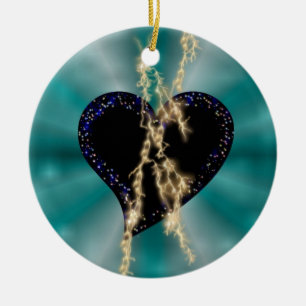 Black Heart with Flasch and Stars on Rainbow Ceramic Tree Decoration