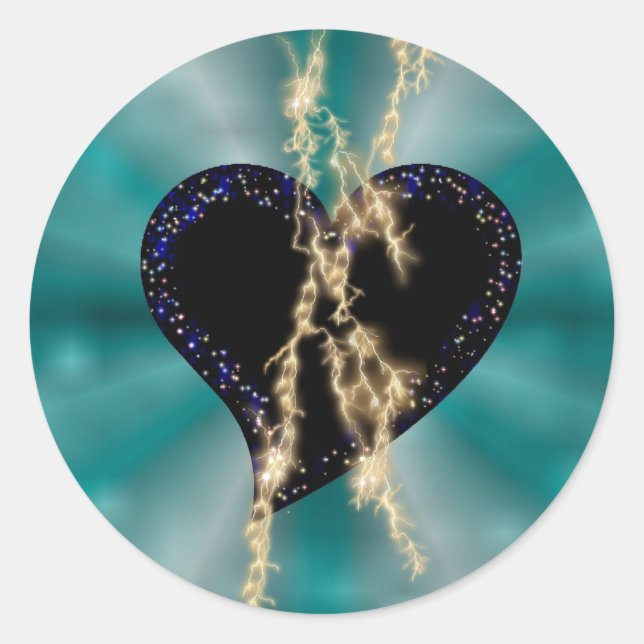 Black Heart with Flasch and Stars on Rainbow Classic Round Sticker (Front)