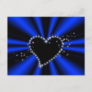 Black Heart with Stars on blue Rainbow Postcard