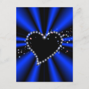 Black Heart with Stars on blue Rainbow Postcard