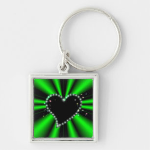 Black Heart with Stars on green Rainbow Key Ring