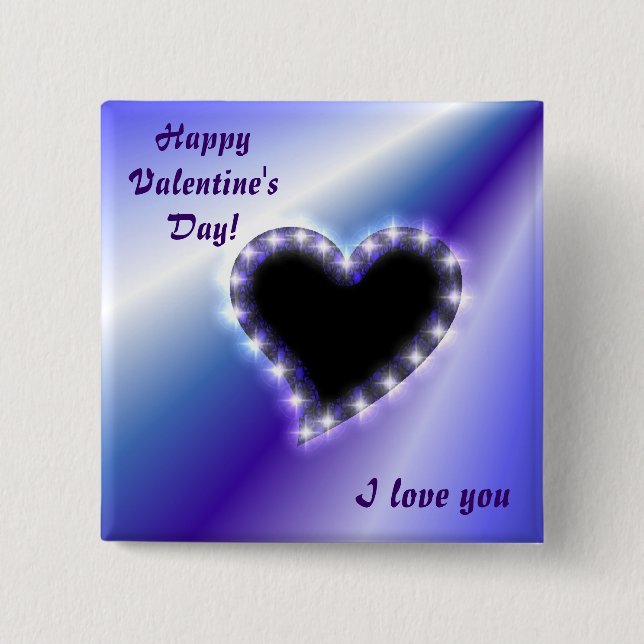 Black Heart with Stars on Purple Pink Rainbow 15 Cm Square Badge (Front)