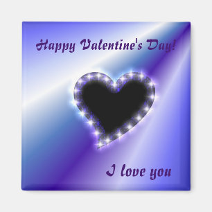 Black Heart with Stars on Purple Pink Rainbow Magnet