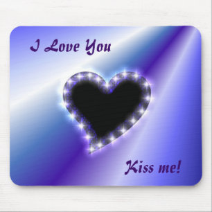 Black Heart with Stars on Purple Pink Rainbow Mouse Pad