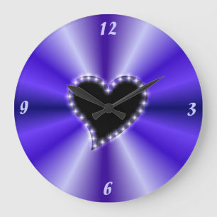 Black Heart with Stars on Purple Rainbow Large Clock