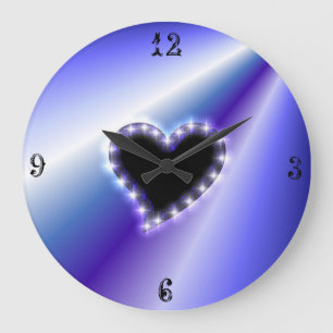 Black Heart with Stars on Purple Rainbow Large Clock