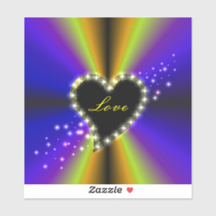 Black Heart with Stars on purple yellow Rainbow