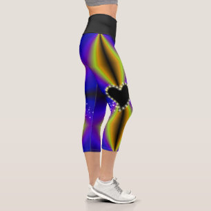 Black Heart with Stars on purple yellow Rainbow Capri Leggings
