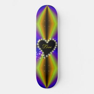 Black Heart with Stars on purple yellow Rainbow Skateboard