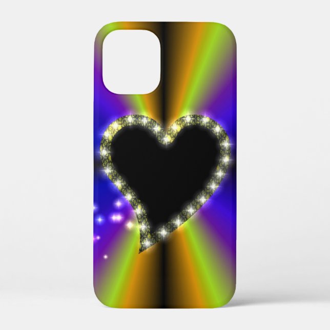 Black Heart with Stars on Rainbow Case-Mate iPhone Case (Back)