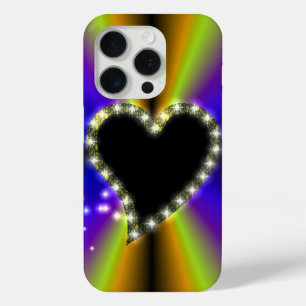 Black Heart with Stars on Rainbow iPhone 15 Pro Case
