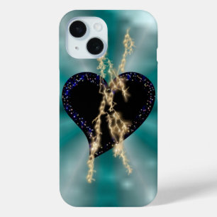 Black Heart with Stars on Rainbow iPhone 15 Case