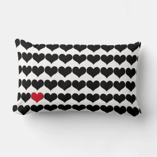 Black hearts and a single red heart lumbar cushion