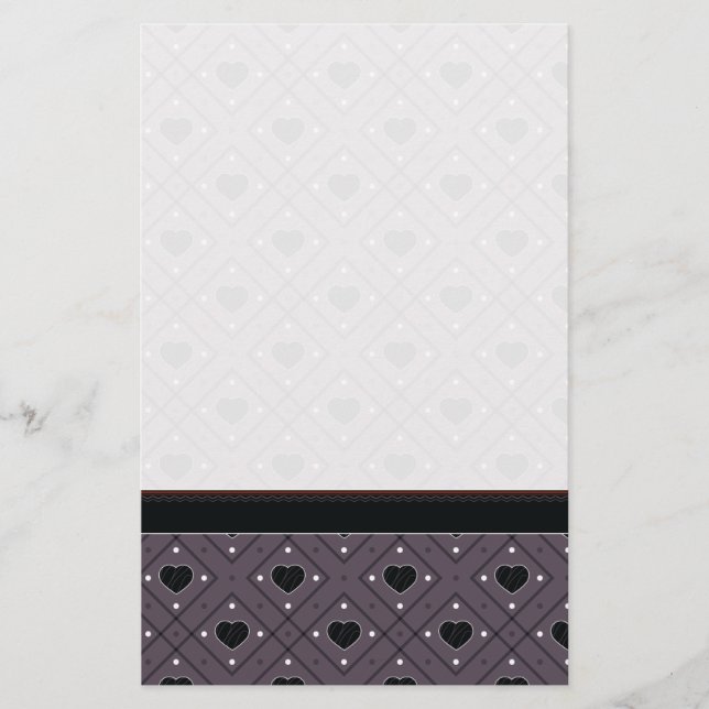 Black Hearts And Dots Plaid Pattern With Border Stationery (Front)