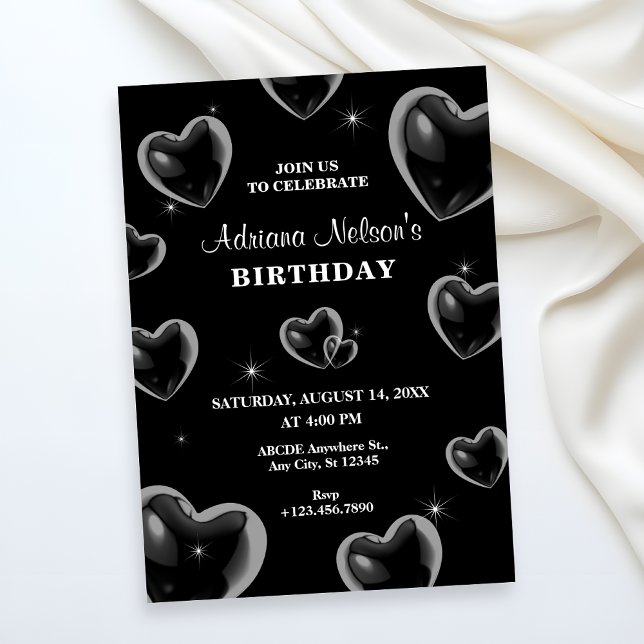 Black Hearts bubble birthday Invitation (Creator Uploaded)