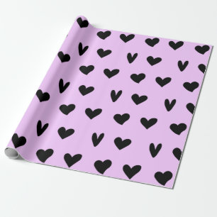 Black Hearts Lovely Pattern Happy Valentines Day Wrapping Paper
