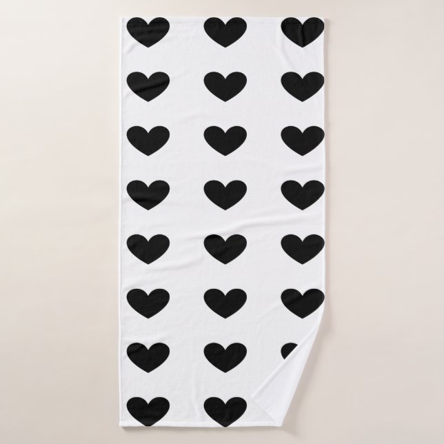Black hearts on a white background bath towel (Bath Towel)