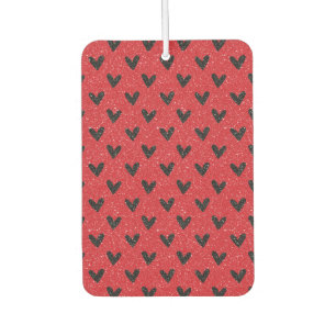 Black Hearts on Red Glitter Car Air Freshener