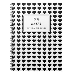 Black Hearts Pattern Personalised Notebook
