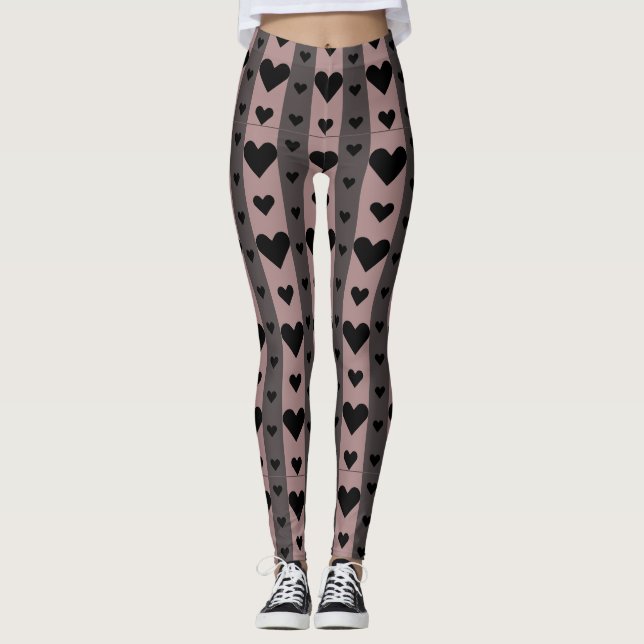 Black Hearts Pink Stripes Leggings (Front)