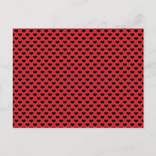 Black Hearts Red Background Pretty Postcard (Front)