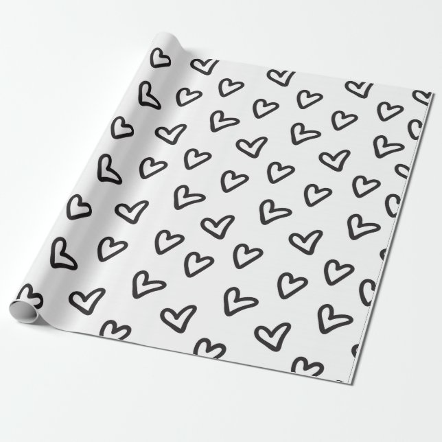 Black Hearts Wrapping Paper (Unrolled)