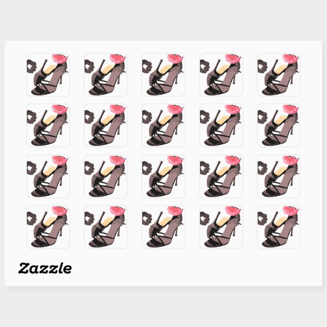 Black heel bride withe pink flower\wedding waterc  square sticker (Sheet)