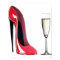 Black Heel Red Stiletto Shoe and Champagne Print