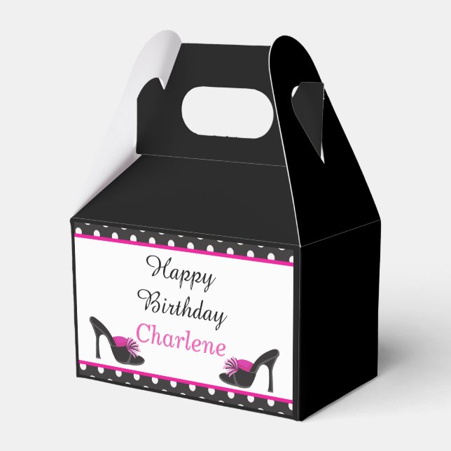 Black Heels Shoes with Black Polka Dots Favour Box (Front Side)