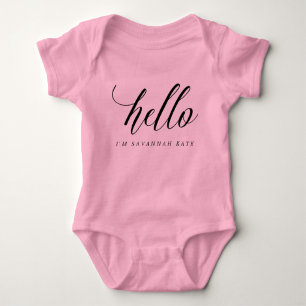 Black Hello Personalised Name Baby Bodysuit