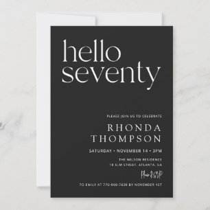 Black Hello Seventy Classic Simple 70th Birthday Invitation