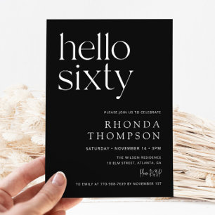 Black Hello Sixty Classic Simple 60th Birthday Invitation