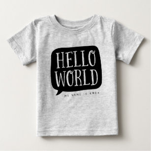 Black Hello World Personalised Name Baby T-Shirt