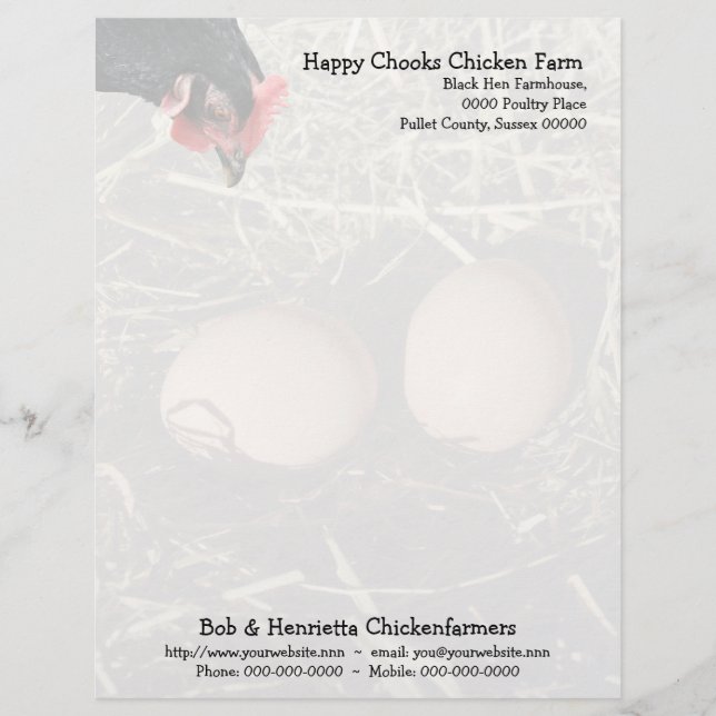 Black hen and eggs customised letterhead (Front)
