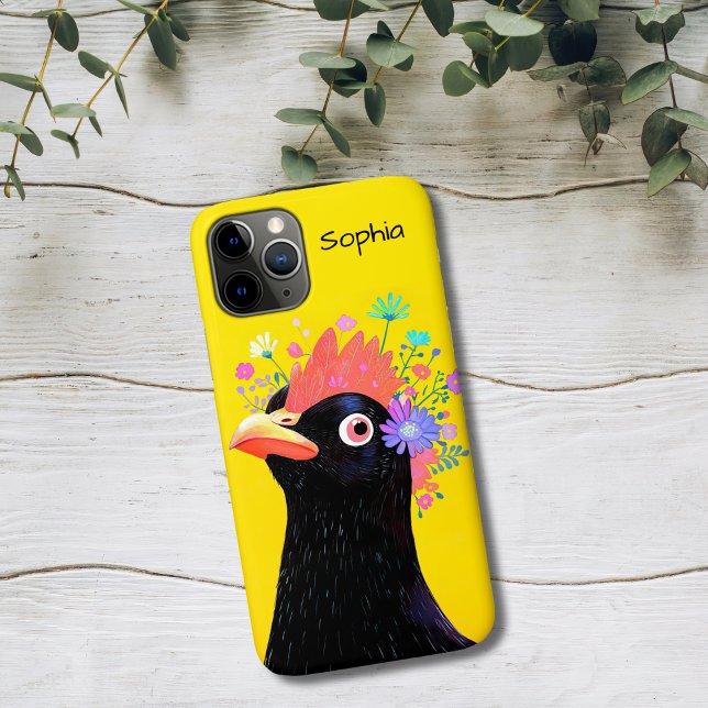 Black Hen with Flowers Case-Mate iPhone Case (Creator Uploaded)