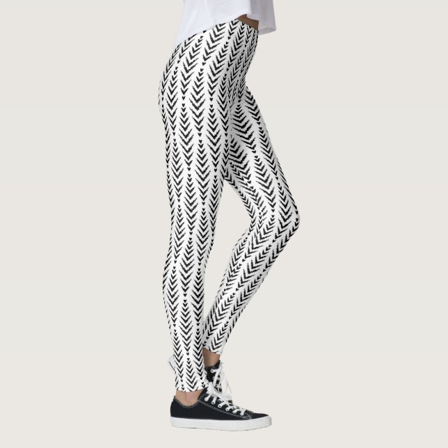 Black herring bone geometrical seamless pattern leggings (Right)