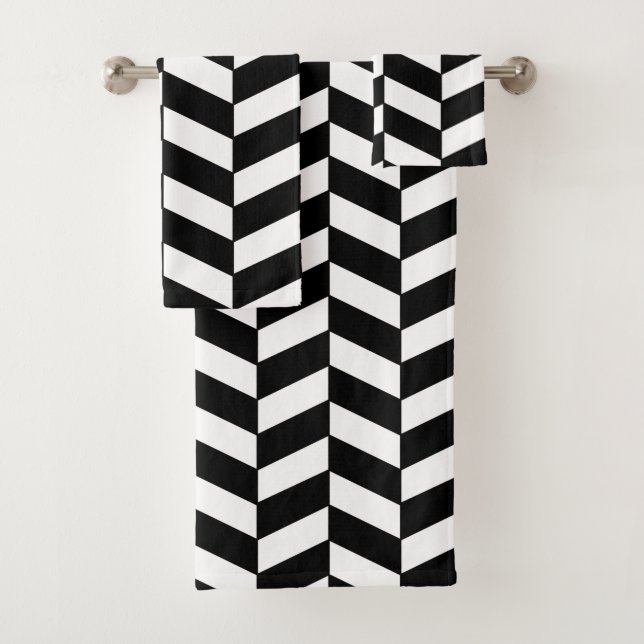 Black Herringbone Bath Towel Set (Insitu)