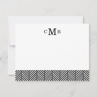 Black Herringbone Custom Monogram Stationery Note Card