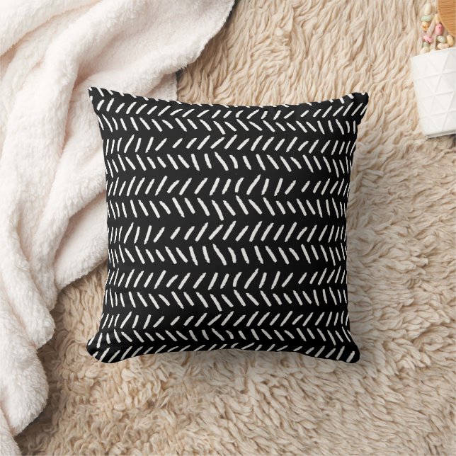 Black Herringbone Markmaking Pattern Cushion (Blanket)