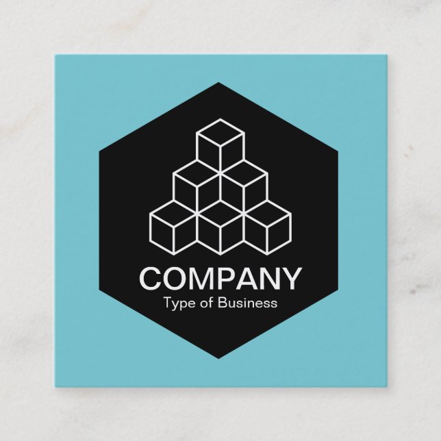 Black Hexagon - Geometric Blocks - Robin Egg Blue Square Business Card (Front)