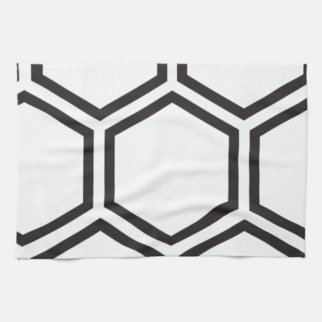 Black Hexagon pattern. Tea Towel (Horizontal)