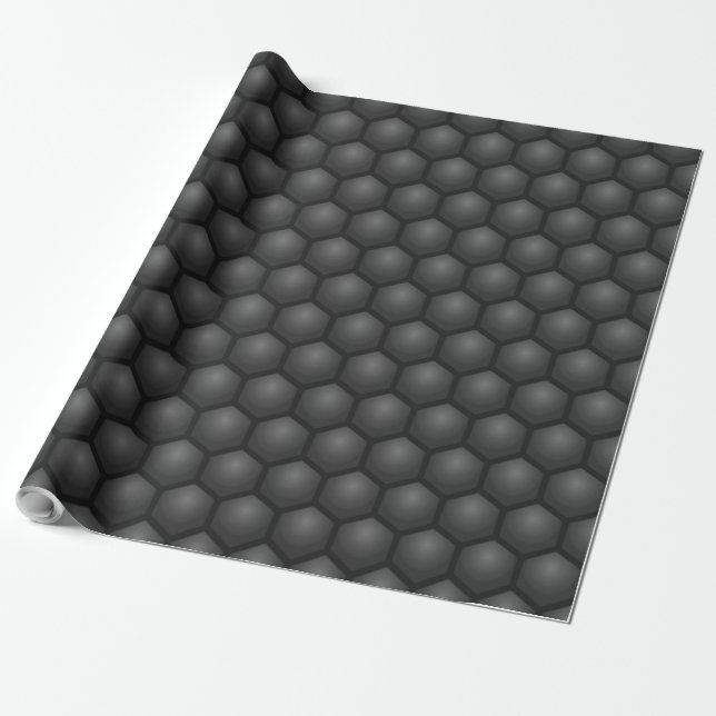 BLACK HEXAGON PATTERN WRAPPING PAPER (Unrolled)