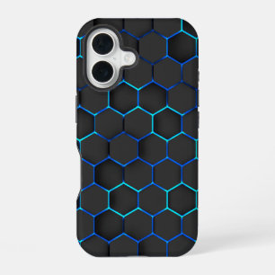 Black hexagons on blue light iPhone 16 case