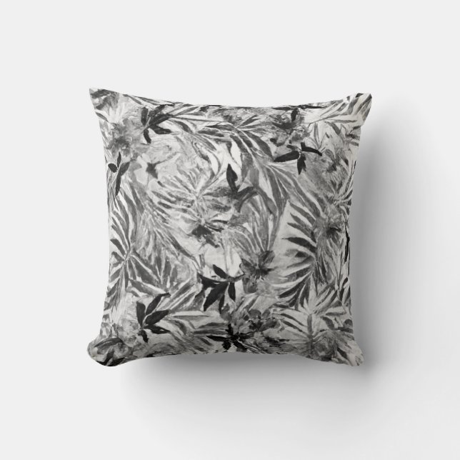 Black Hibiscus Hawaiian flower Pattern Tropical Th Cushion (Front)