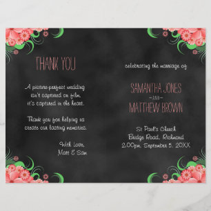 Black Hibiscus Pink Floral Bi-Fold Wedding Program