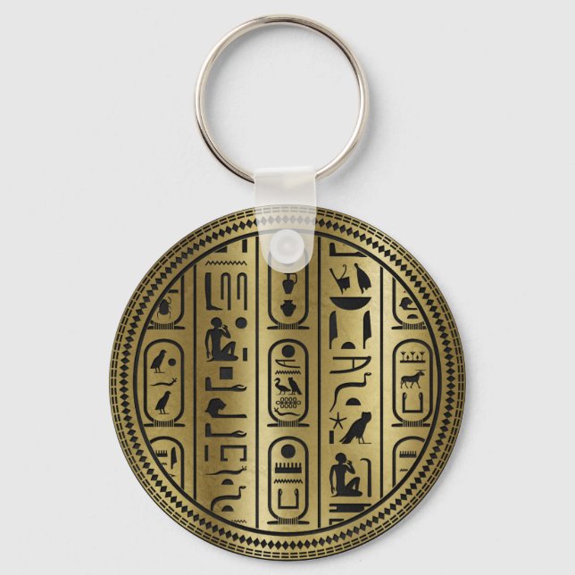 Black hieroglyphs pattern on Ancient Gold Key Ring (Front)